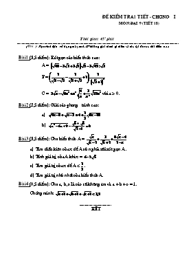Đề kiểm tra 1 tiết - Chương I môn Đại 9 (tiết 18)
